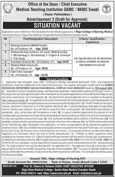 Latest Bacha Khan Medical Complex BKMC New Jobs in Swabi 2024