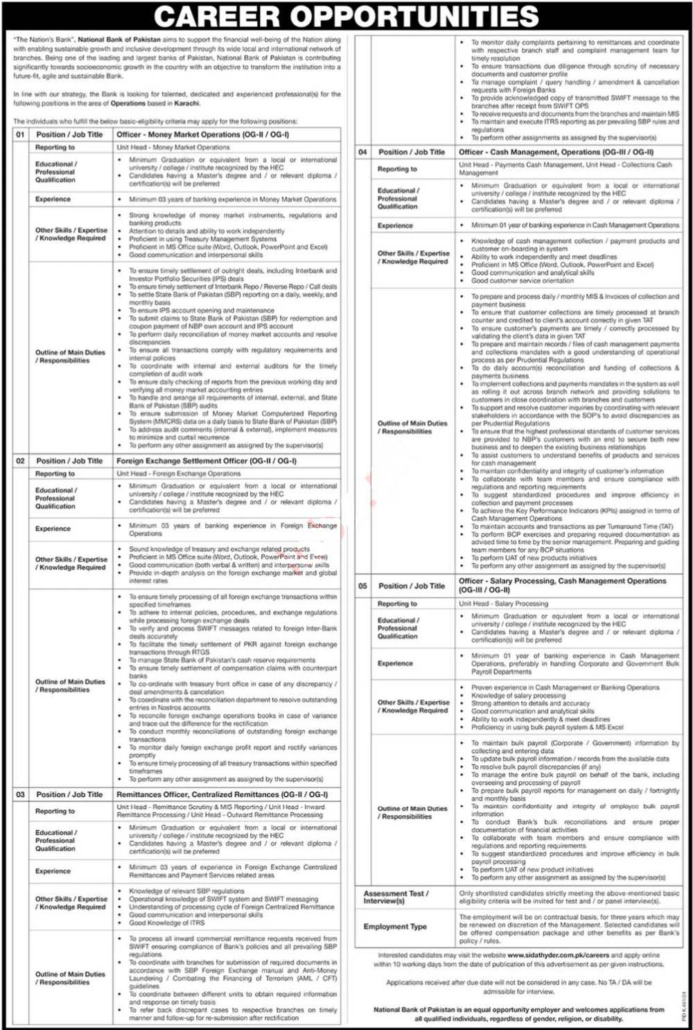National Bank of Pakistan (NBP) Karachi New Jobs Opportunities 2024