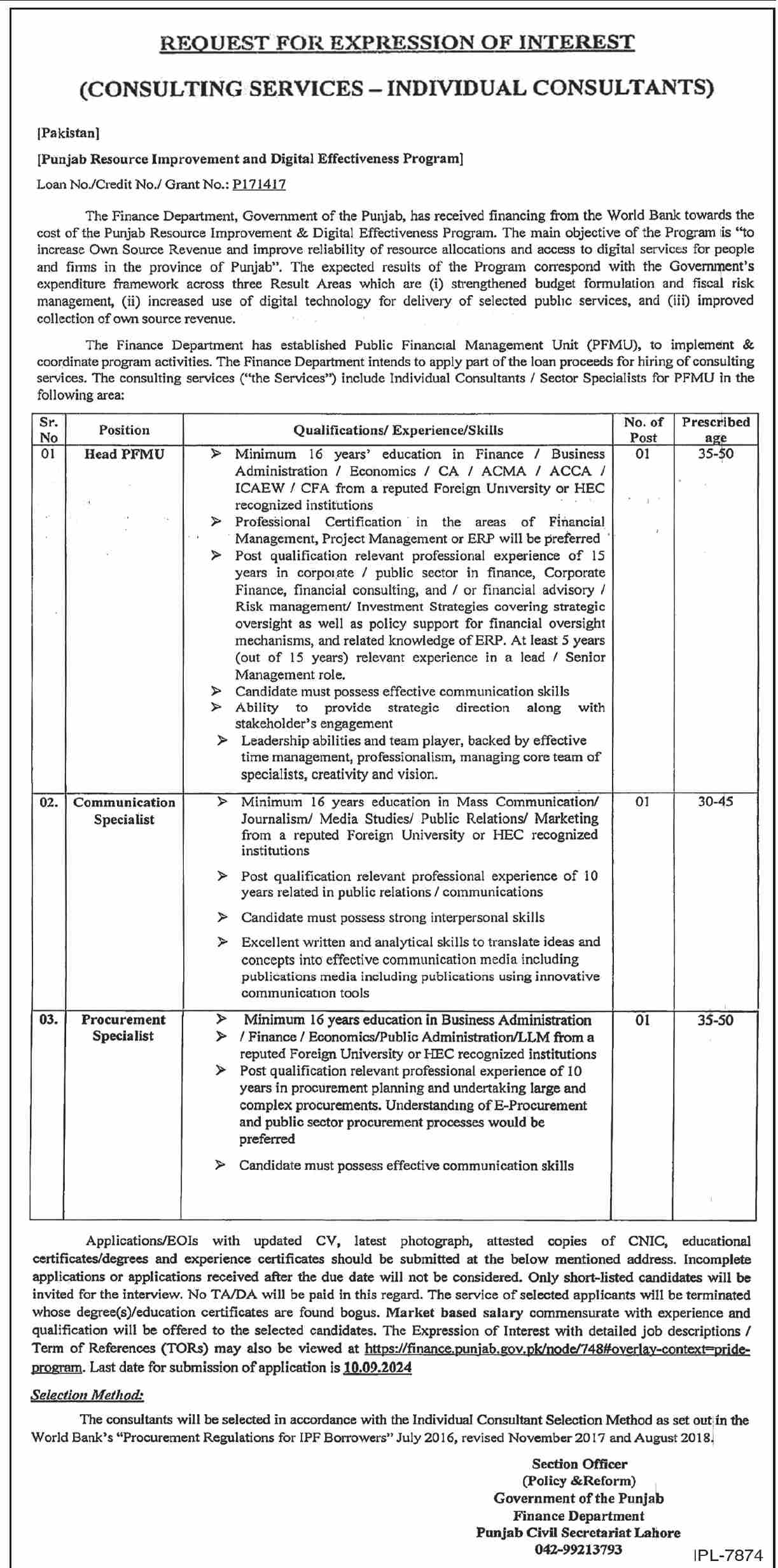 Finance Department Punjab New Jobs 2024 Apply Online