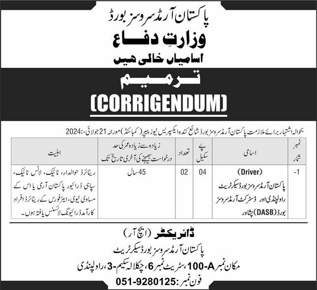 New Jobs 2024 At Pakistan Armed Services Board Apply Online