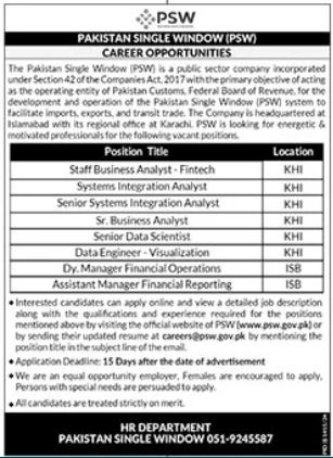 Pakistan Single Window (PSW) New Job Announcements 2024 Online Apply