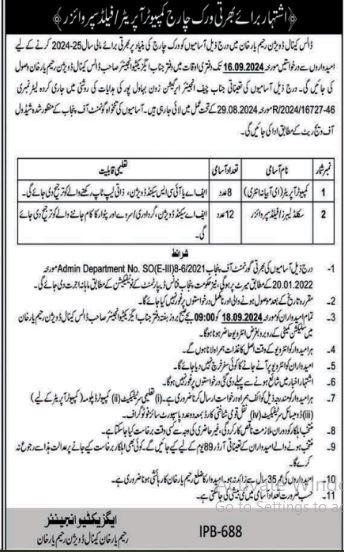 Canal Division Rahim Yar Khan Latest Job Vacancies 2024 Apply Online