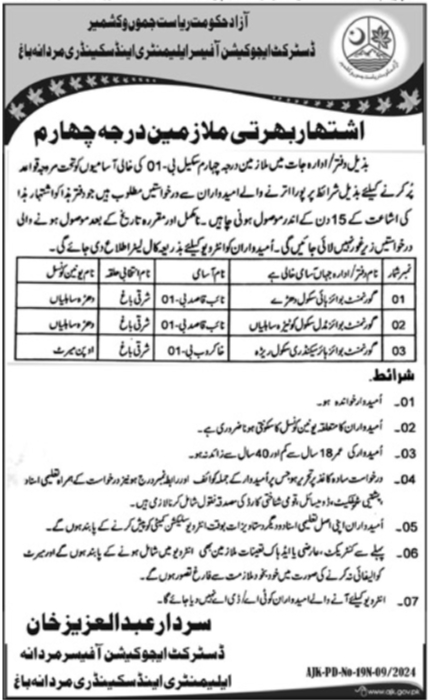 New Naib Qasid Job 2024 at Elementary and Secondary Education Department (ESED)