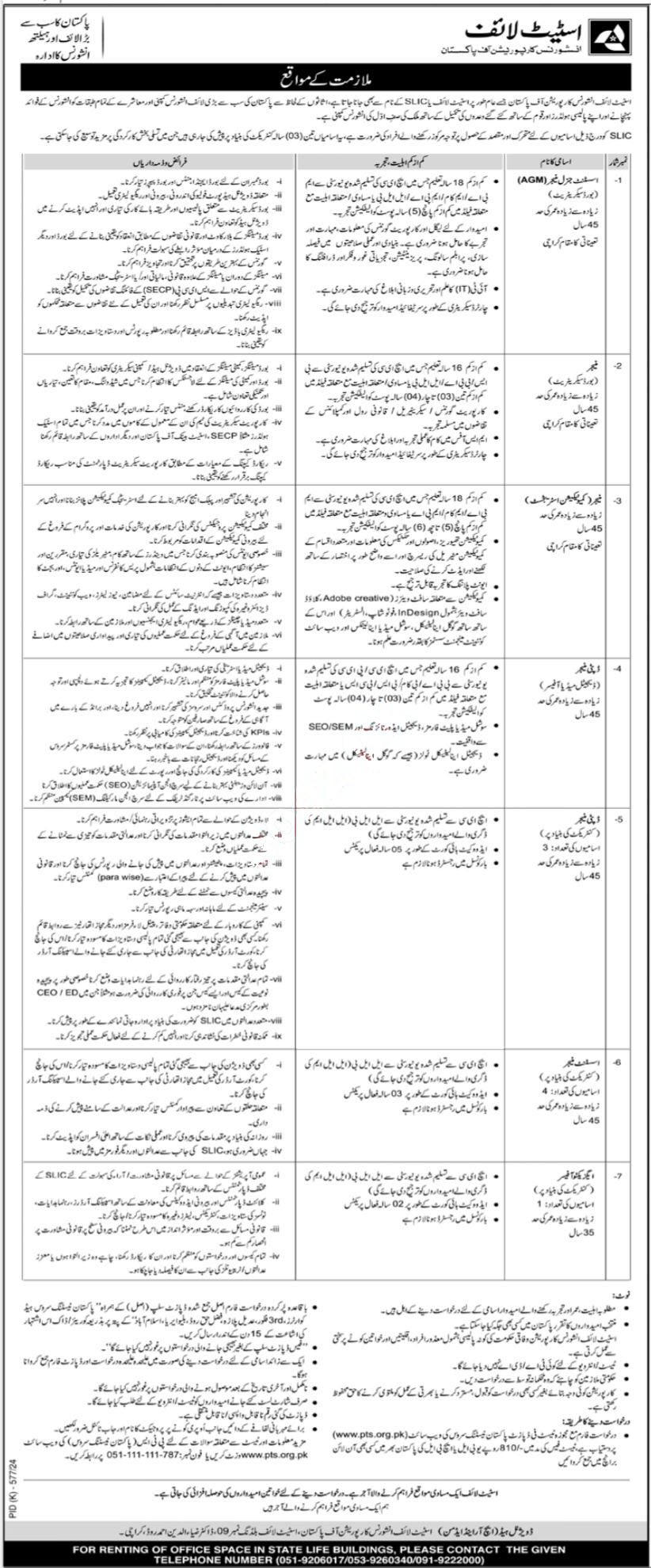 State Life Insurance Corporation of Pakistan Karachi New Insurance Job 2024 Apply Online