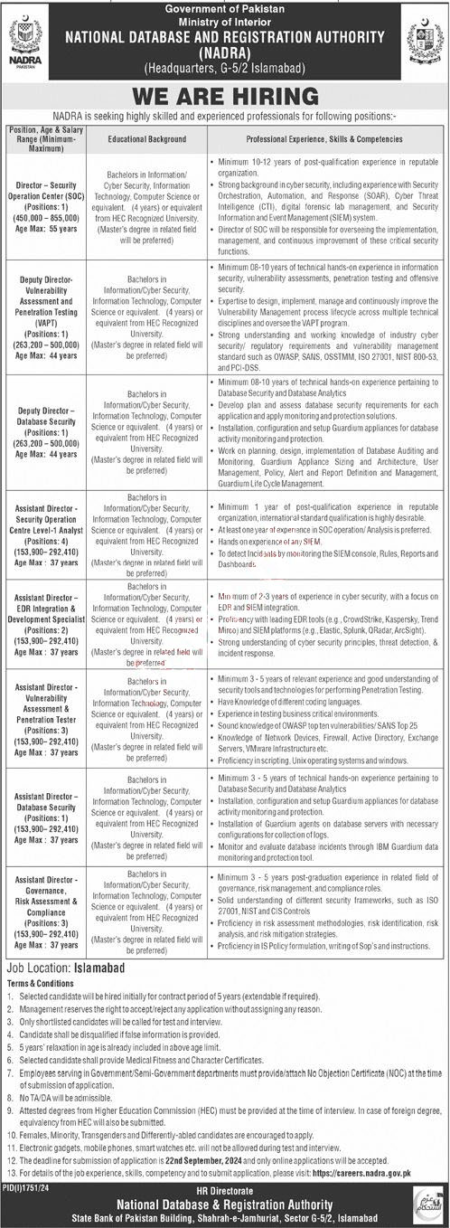 NADRA National Database & Registration Authority New Job Vacancies 2024 Apply Online