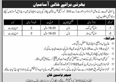 Latest Pakistan Army Civil Mess Waiter/Cook Job 2024 at 310 Corps Intelligence Battalion