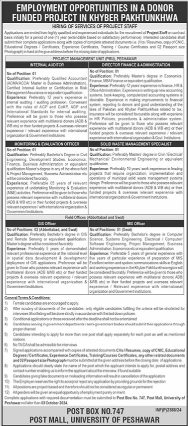 University of Peshawar (UOP) New Vacancies Job 2024 Online Apply