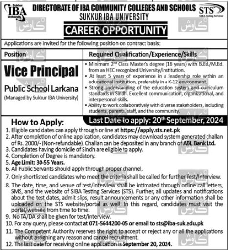 New Vice Principal Job 2024 at Public School Larkana Apply Online