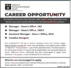 New Job 2024 Manager Vacancies at IBA Institute of Business Administration Online Apply