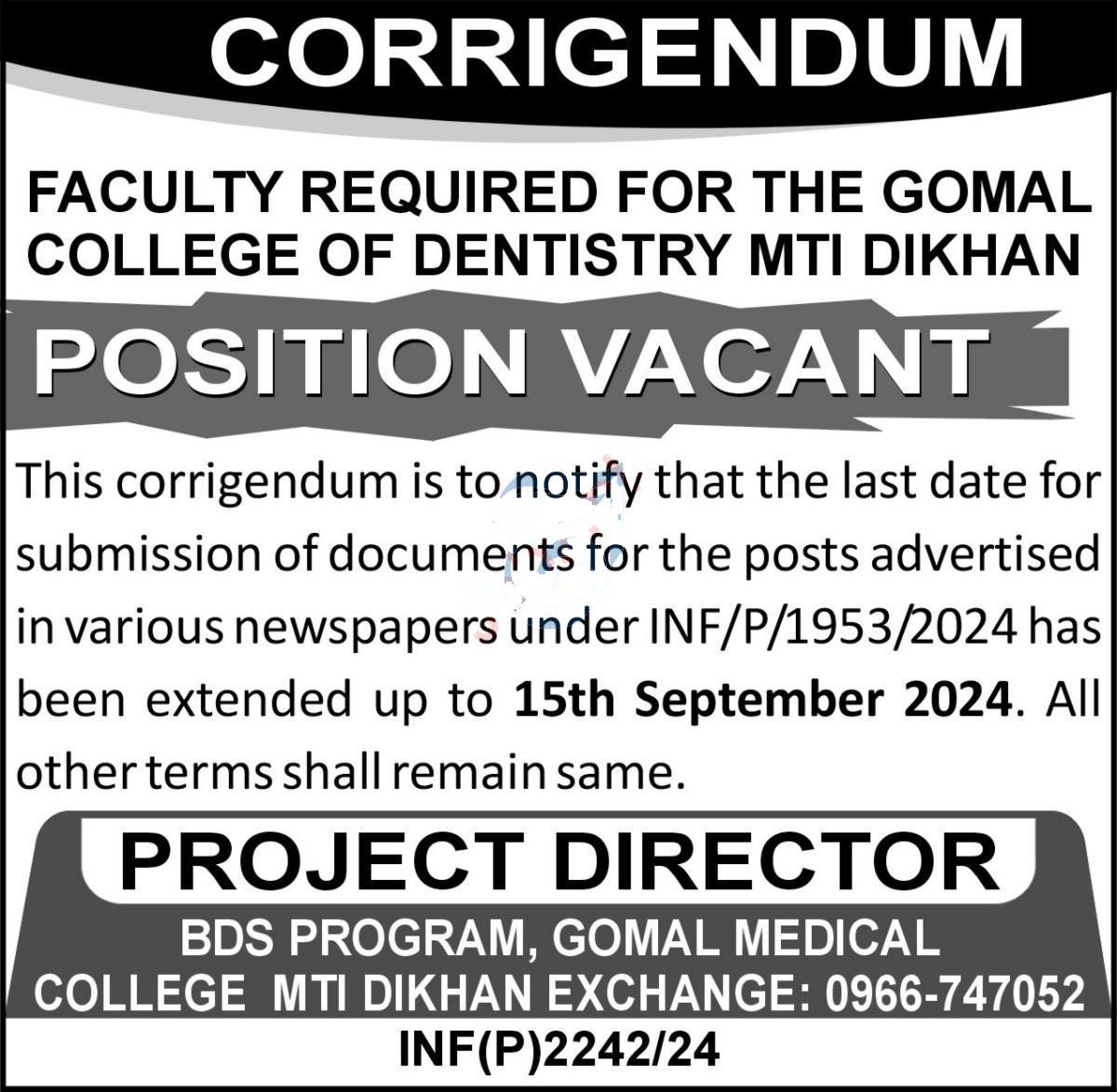 Medical Teaching Institution MTI New Professor Job 2024 Apply Online