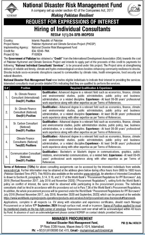 Latest Job Vacancies 2024 at National Disaster Risk Management Fund (NDRMF) Apply Online